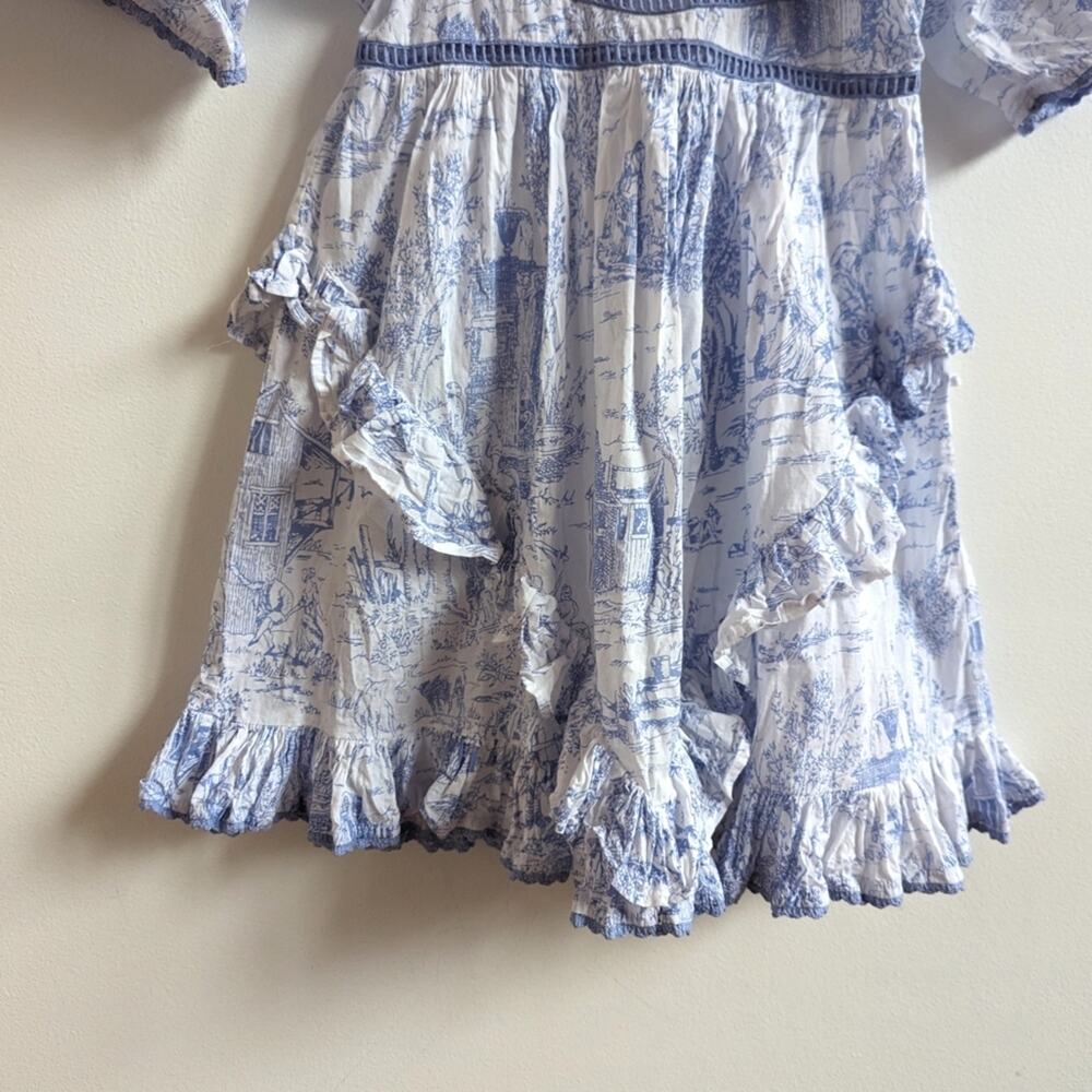Asos Design Dress 2 Toile De Jouy Blue Ruffle Mini Womens - Picture 3 of 10